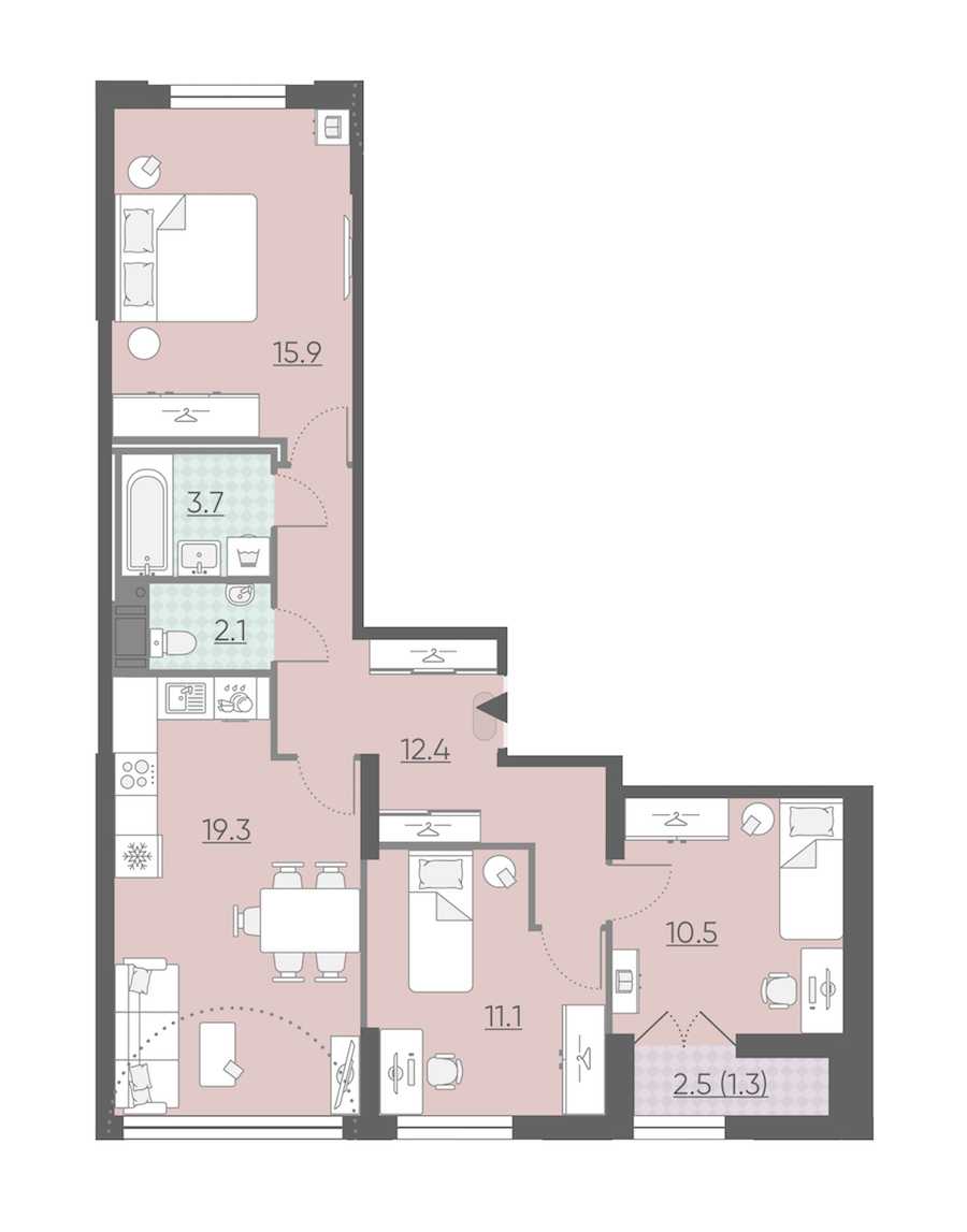 Трехкомнатная квартира в : площадь 76.3 м2 , этаж: 10 – купить в Санкт-Петербурге
